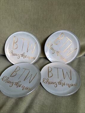 🗽❤️Prima Designs Gold Foil Round Coasters with White & Gold Script (Set of 4)
